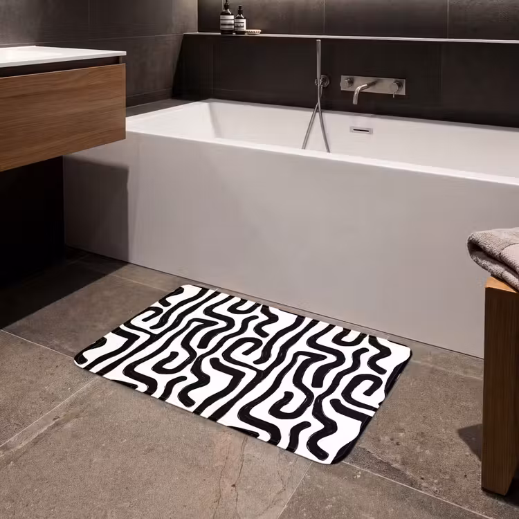 Modern - Lijnen - Zwart Badmat middel 997 -sfeer3