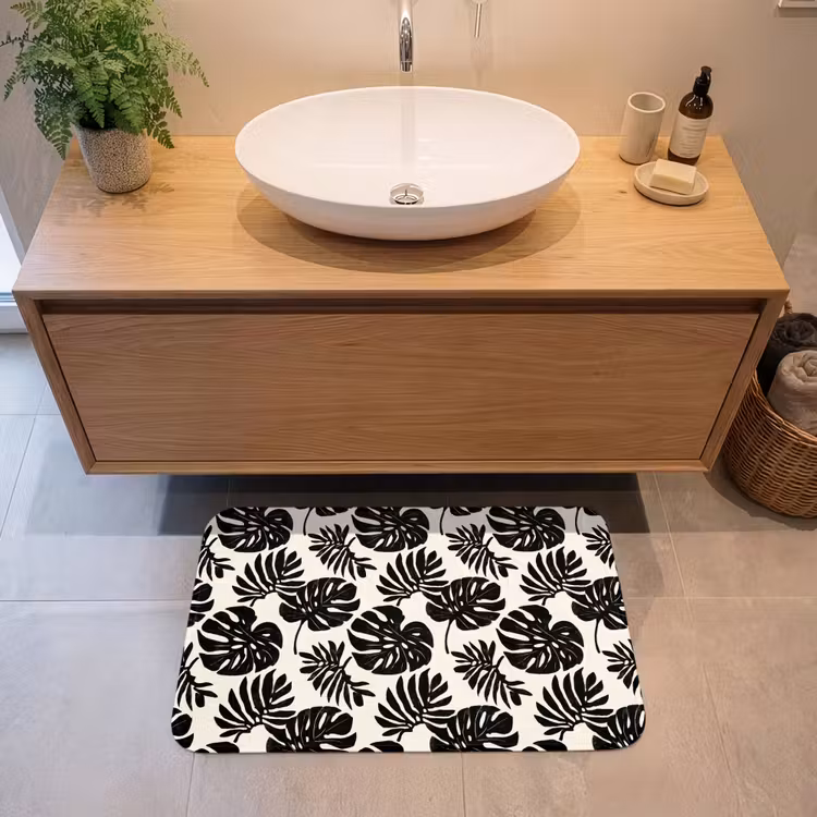 Modern - Monstera - Zwart Badmat middel 997 -sfeer1