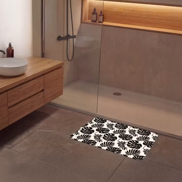 Modern - Monstera - Zwart Badmat middel 997 -sfeer2