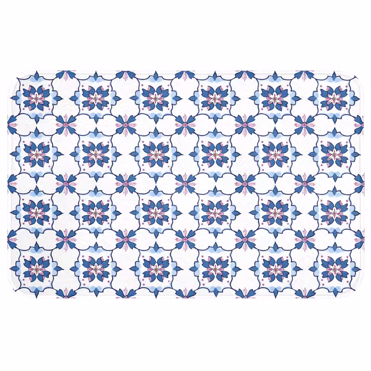 Modern - Patroon - Blauw - Roze Badmat middel 997 -3d