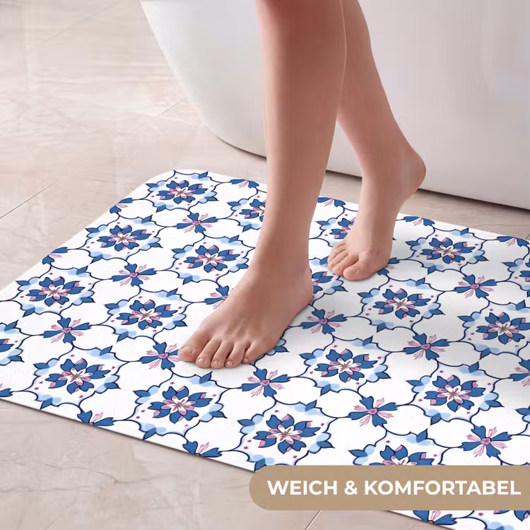 Modern - Patroon - Blauw - Roze Badmat middel 997 -USP_ZachtDE