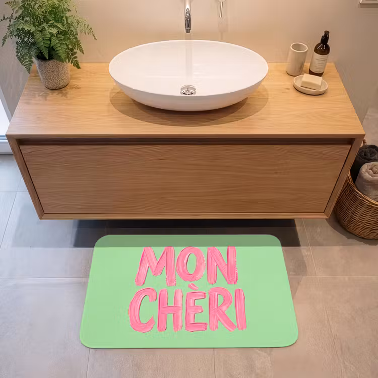 Mon cheri - Groen - Roze Badmat middel -sfeer1