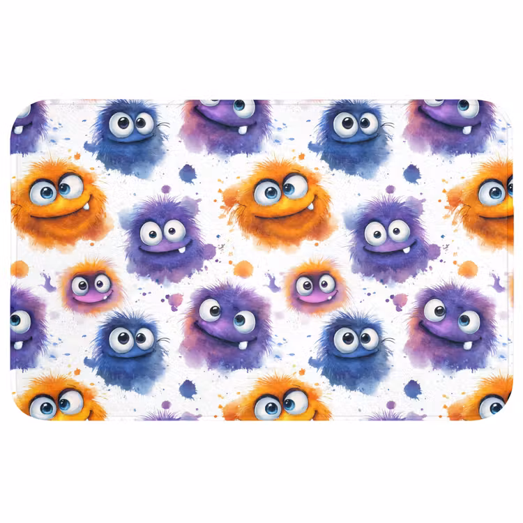 Monstertjes - Aquarel - Kleurrijk Badmat middel 997 -3d