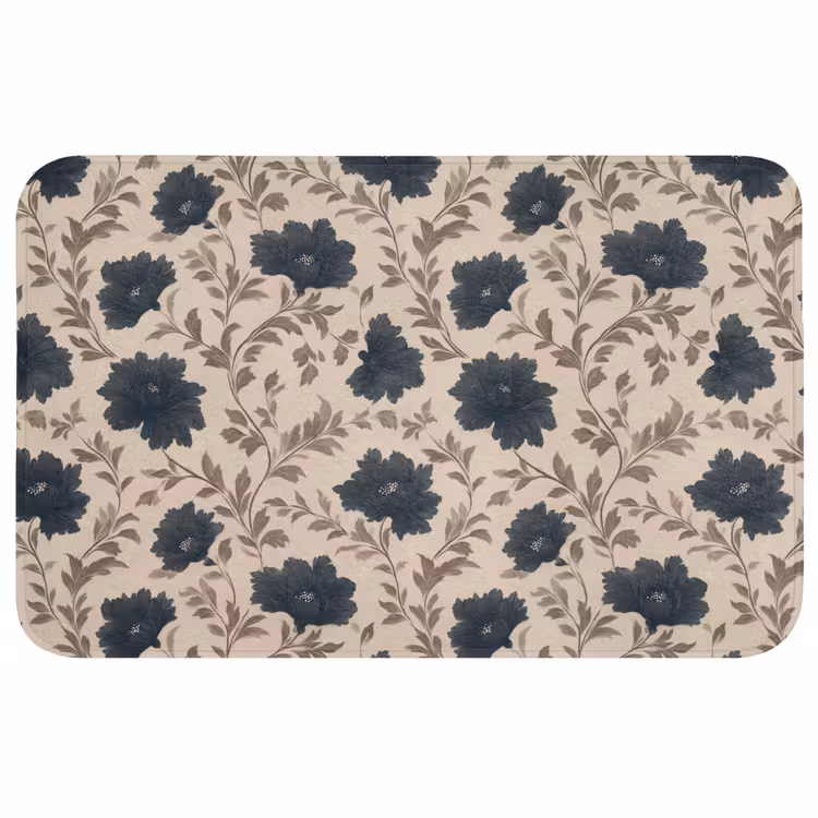Motief - Bloemen - Zwart - Beige Badmat middel 997 -3d