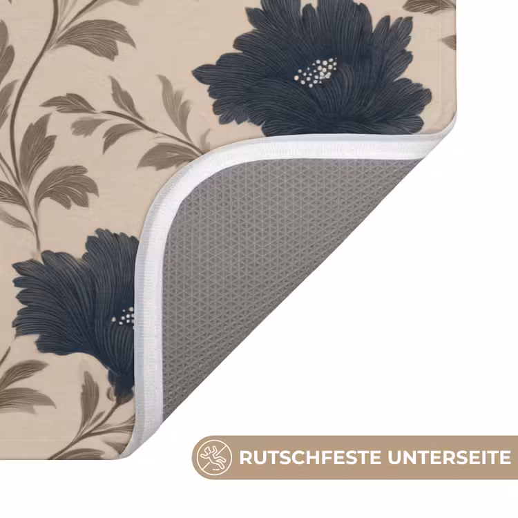 Motief - Bloemen - Zwart - Beige Badmat middel 997 -USP_AntislipDE