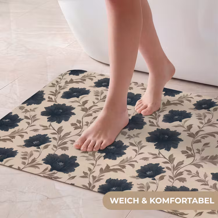 Motief - Bloemen - Zwart - Beige Badmat middel 997 -USP_ZachtDE