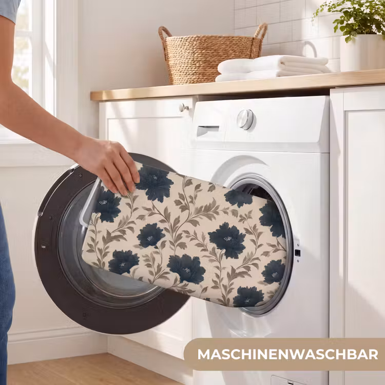 Motief - Bloemen - Zwart - Beige Badmat middel 997 -USP_WasbaarDE
