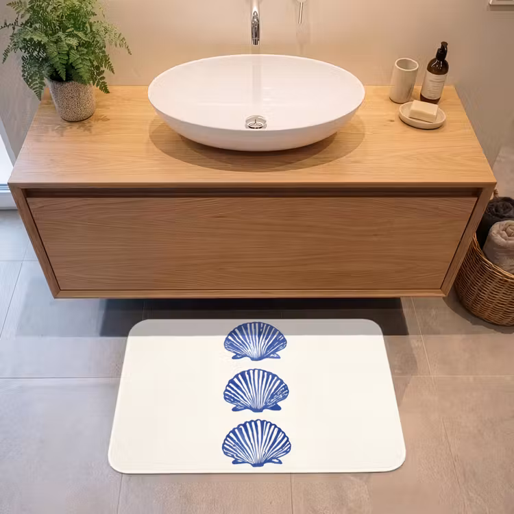 Schelpen - Blauw - Patroon Badmat middel -sfeer1