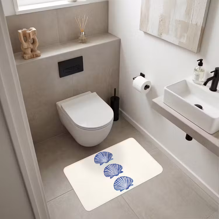 Schelpen - Blauw - Patroon Badmat middel -sfeer4