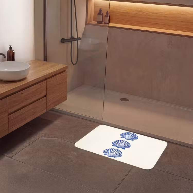 Schelpen - Blauw - Patroon Badmat middel -sfeer2