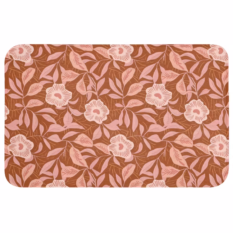 Patroon - Bladeren - Terracotta Badmat middel 997 -3d