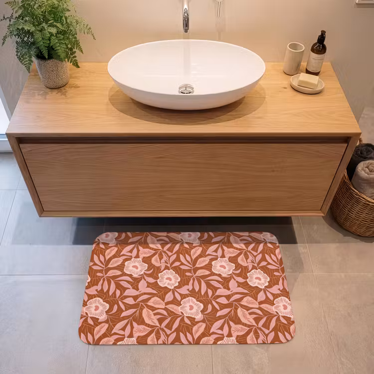 Patroon - Bladeren - Terracotta Badmat middel 997 -sfeer1
