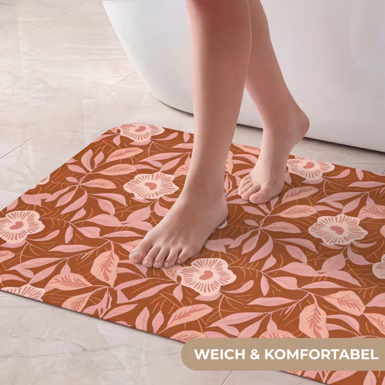 Patroon - Bladeren - Terracotta Badmat middel 997 -USP_ZachtDE