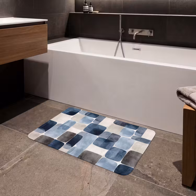 Patroon - Blauw - Vierkanten Badmat middel -sfeer3