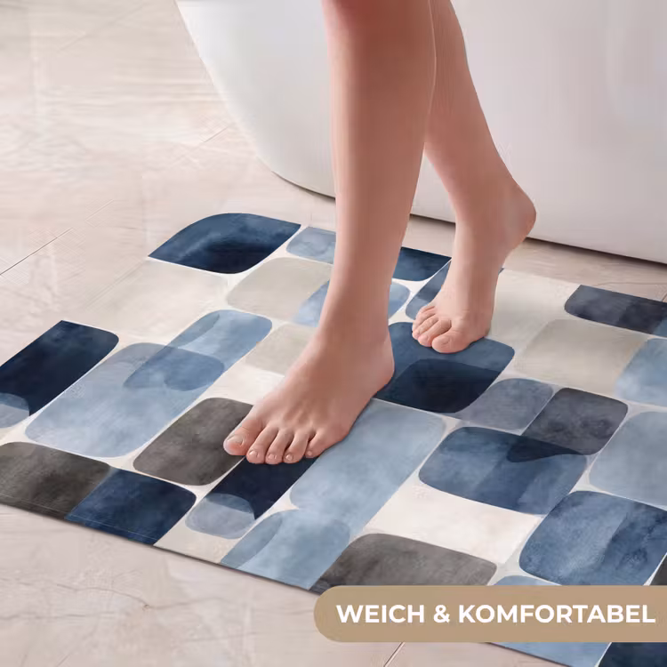 Patroon - Blauw - Vierkanten Badmat middel -USP_ZachtDE