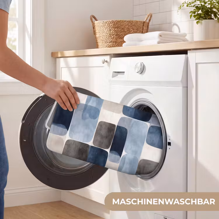 Patroon - Blauw - Vierkanten Badmat middel -USP_WasbaarDE