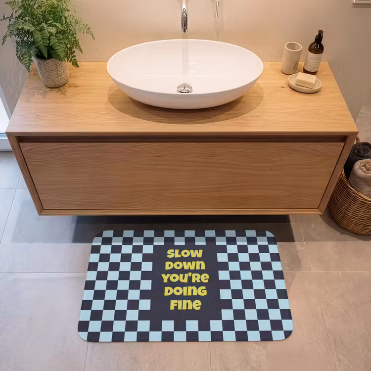 Patroon - Geblok - Blauw - Slow down you're doing fine Badmat middel -sfeer1
