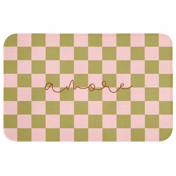 Patroon - Geblokt - Olijfgroen - Amore Badmat middel -3d