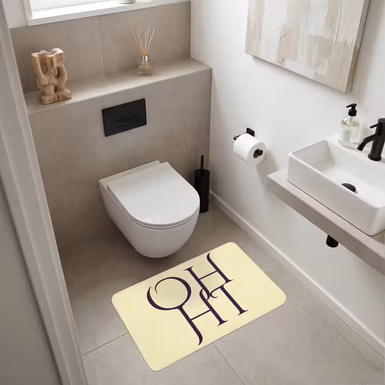 Oh hi - Geel - Monogram Badmat middel -sfeer4