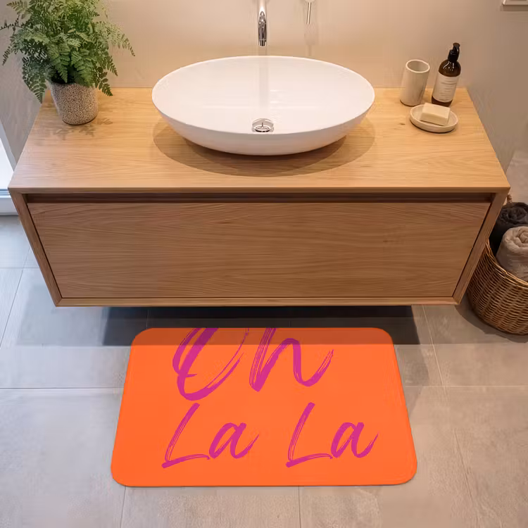 Oh la la - Oranje - Roze - Grafisch Badmat middel -sfeer1