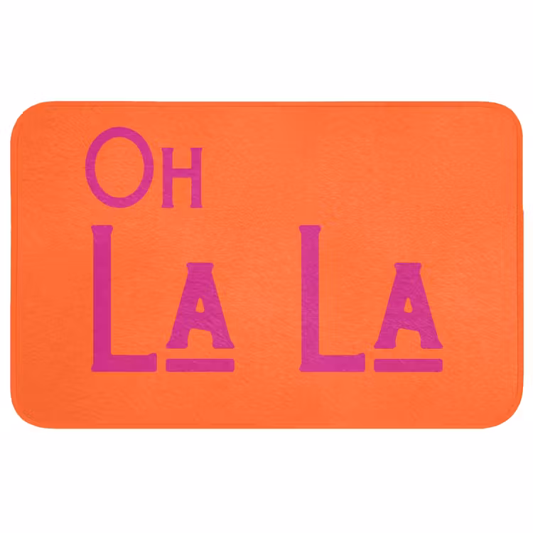 Oh la la - Oranje - Roze - Scheeflettertype Badmat middel -3d