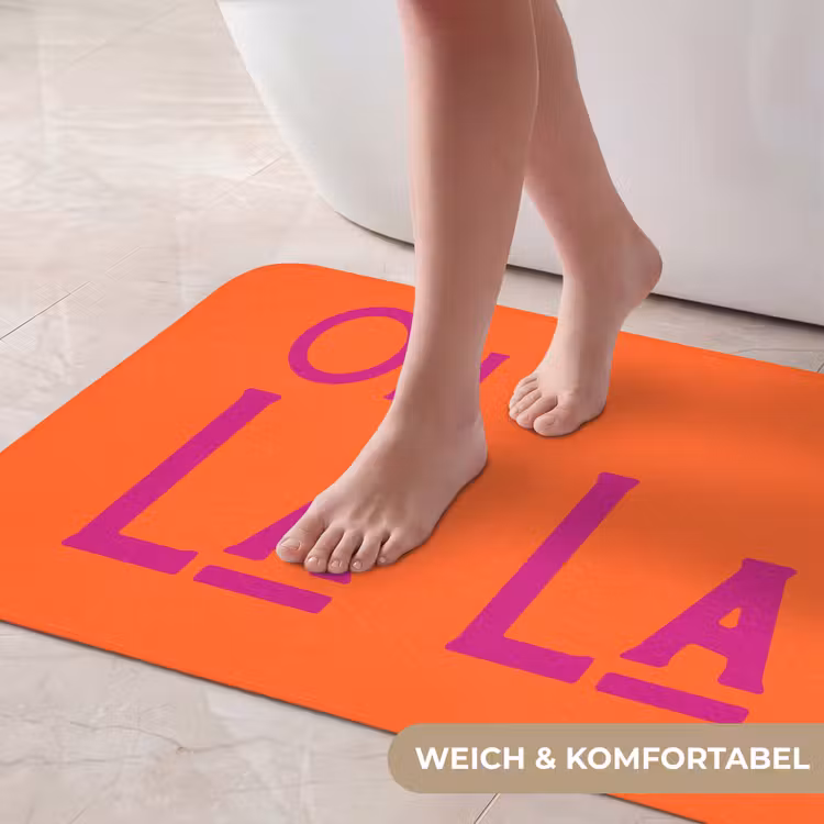 Oh la la - Oranje - Roze - Scheeflettertype Badmat middel -USP_ZachtDE