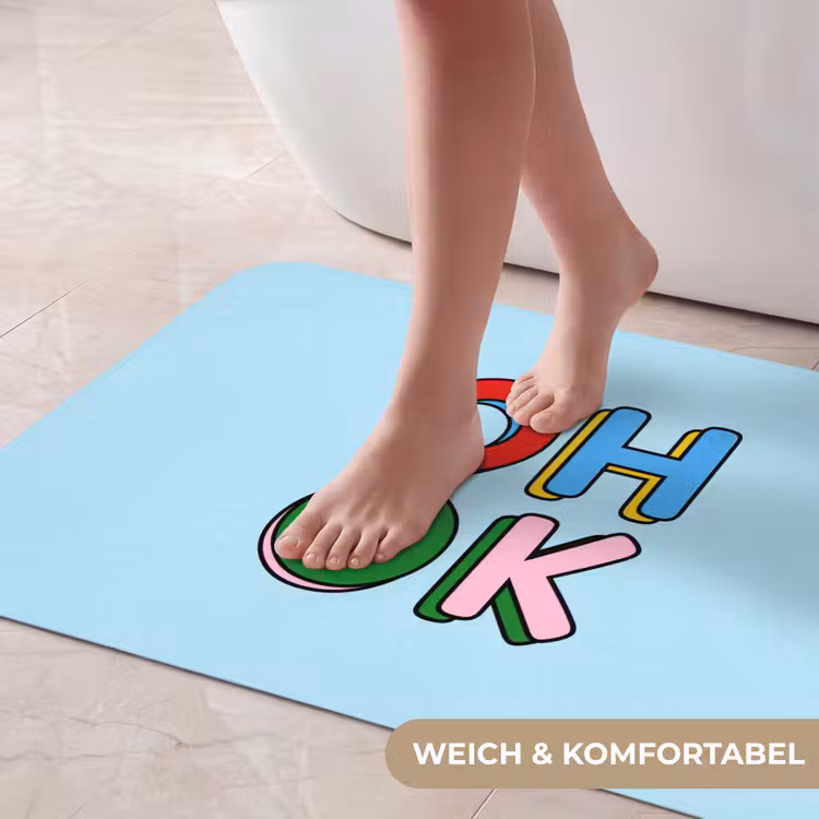 Oh ok - Blauw - Kleurrijk Badmat middel -USP_ZachtDE