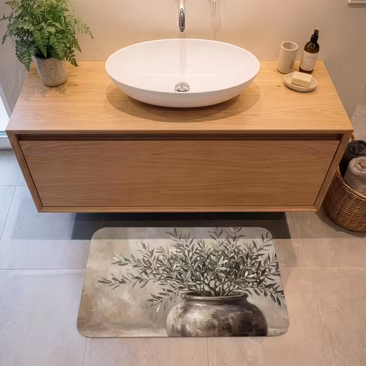 Olijfplant - Aardenpot - Abstract - Beige Badmat middel -sfeer1