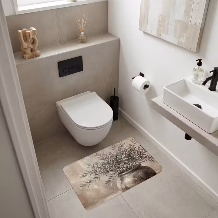 Olijfplant - Aardenpot - Abstract - Beige Badmat middel -sfeer4