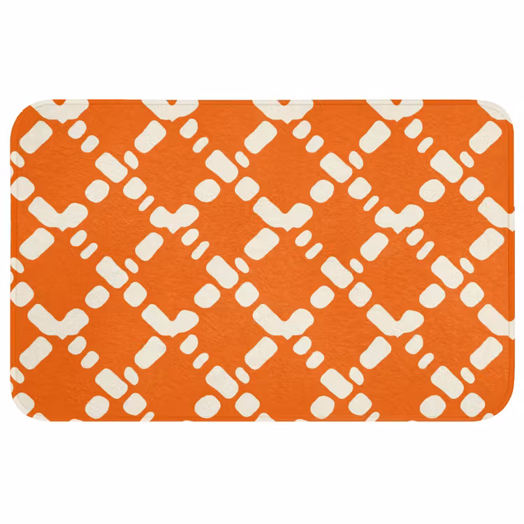 Oranje - Ruitpatroon - Wit Badmat middel 997 -3d