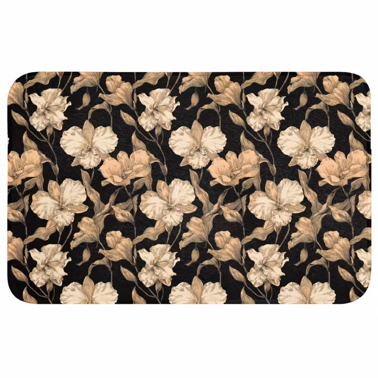 Orchideeën - Lijntekening - Patroon - Beige - Zwart Badmat middel 997 -3d