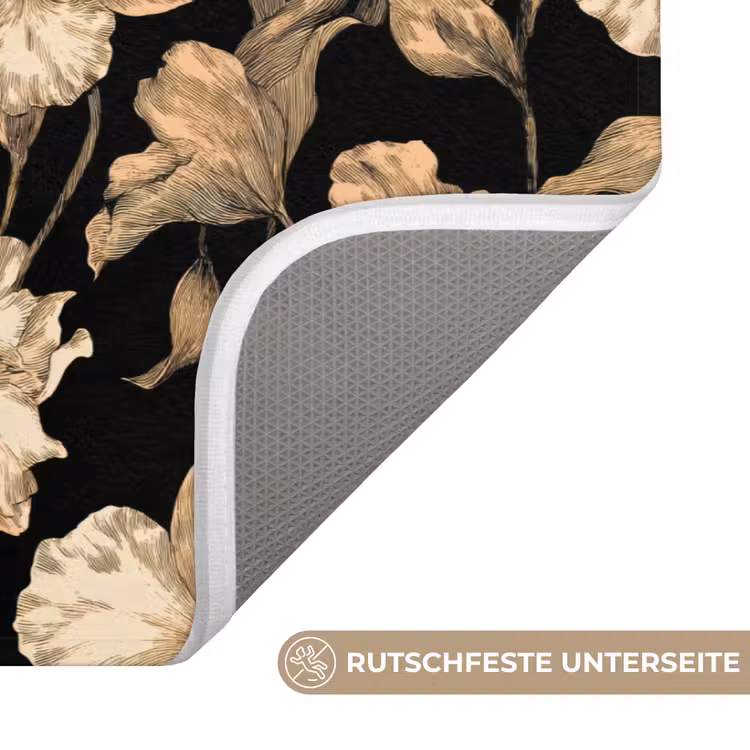 Orchideeën - Lijntekening - Patroon - Beige - Zwart Badmat middel 997 -USP_AntislipDE