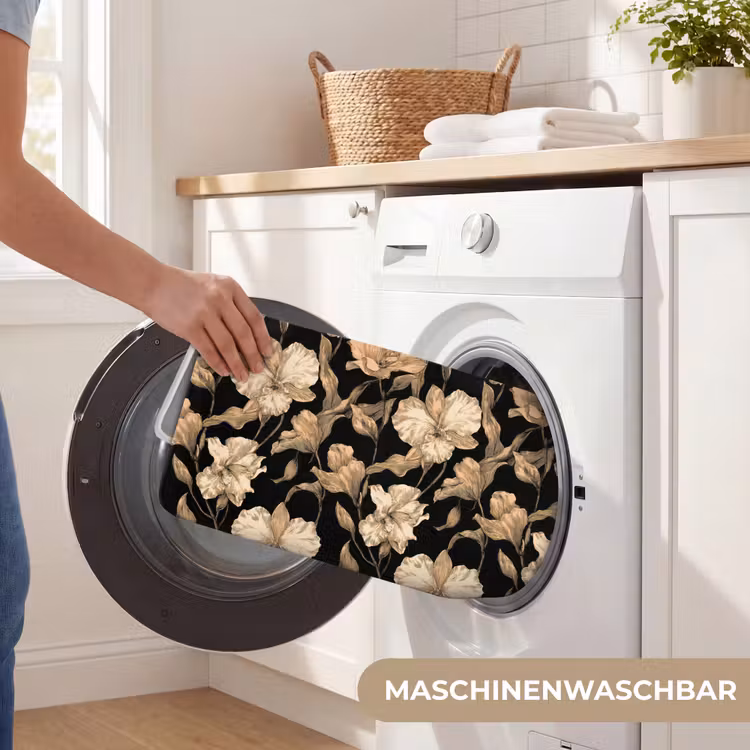 Orchideeën - Lijntekening - Patroon - Beige - Zwart Badmat middel 997 -USP_WasbaarDE