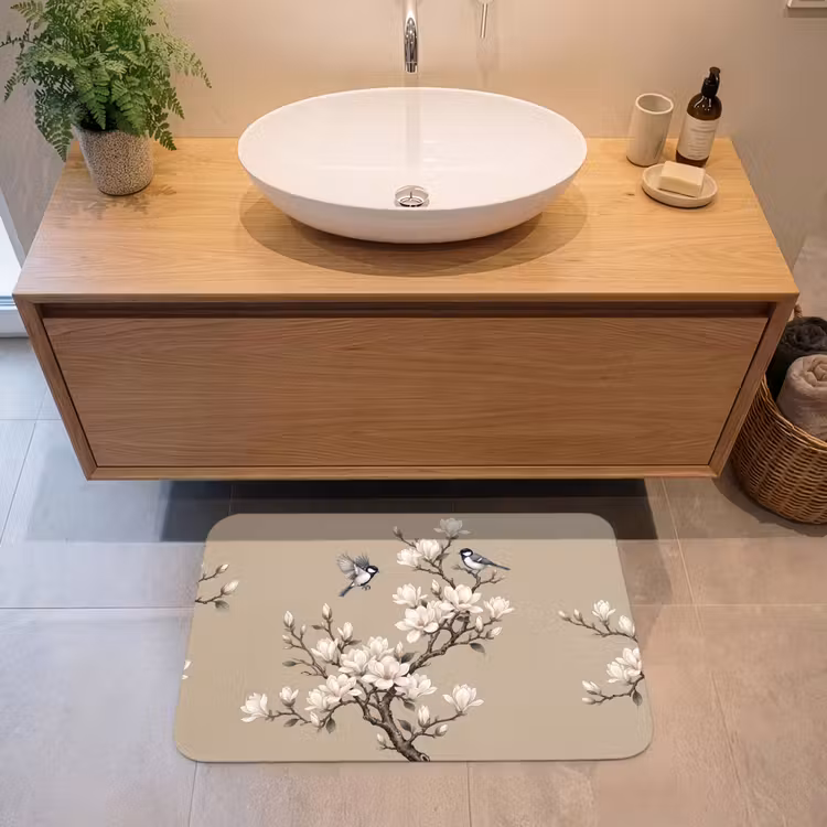 Oosters - Vogels - Beige Badmat middel -sfeer1