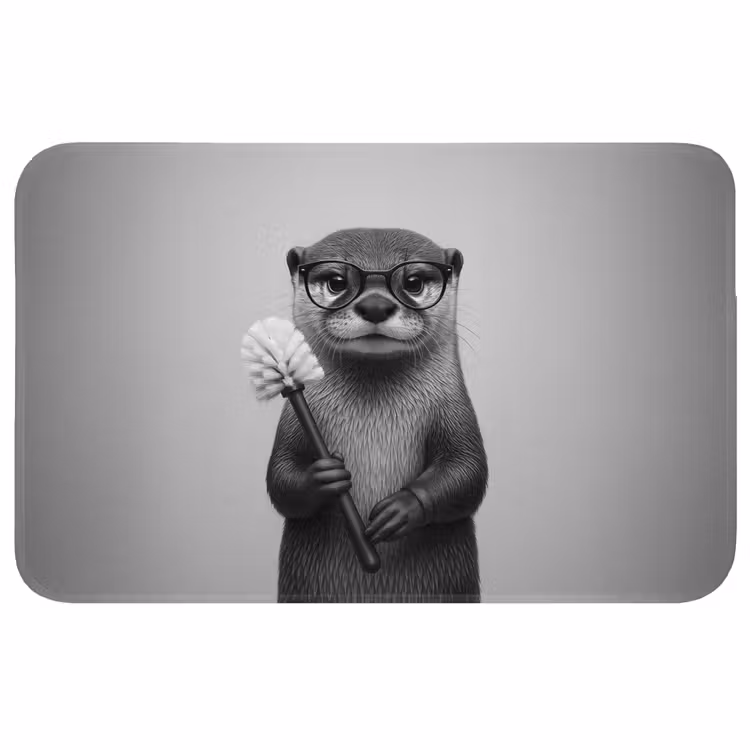 Otter - Wc-borstel - Bril - Zwart - Wit Badmat middel -3d