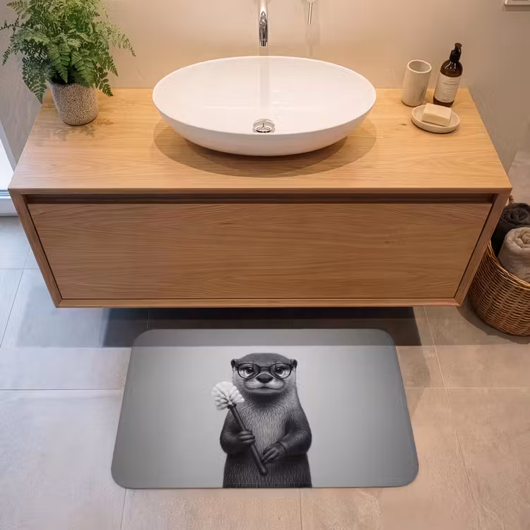 Otter - Wc-borstel - Bril - Zwart - Wit Badmat middel -sfeer1