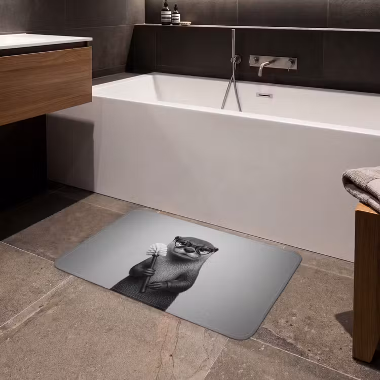 Otter - Wc-borstel - Bril - Zwart - Wit Badmat middel -sfeer3