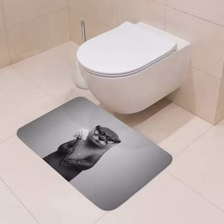 Otter - Wc-borstel - Bril - Zwart - Wit Badmat middel -sfeer4