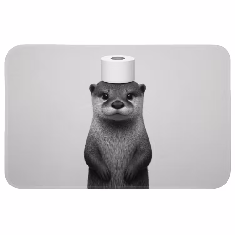 Otter - WC rol - Zwart - Wit Badmat middel -3d