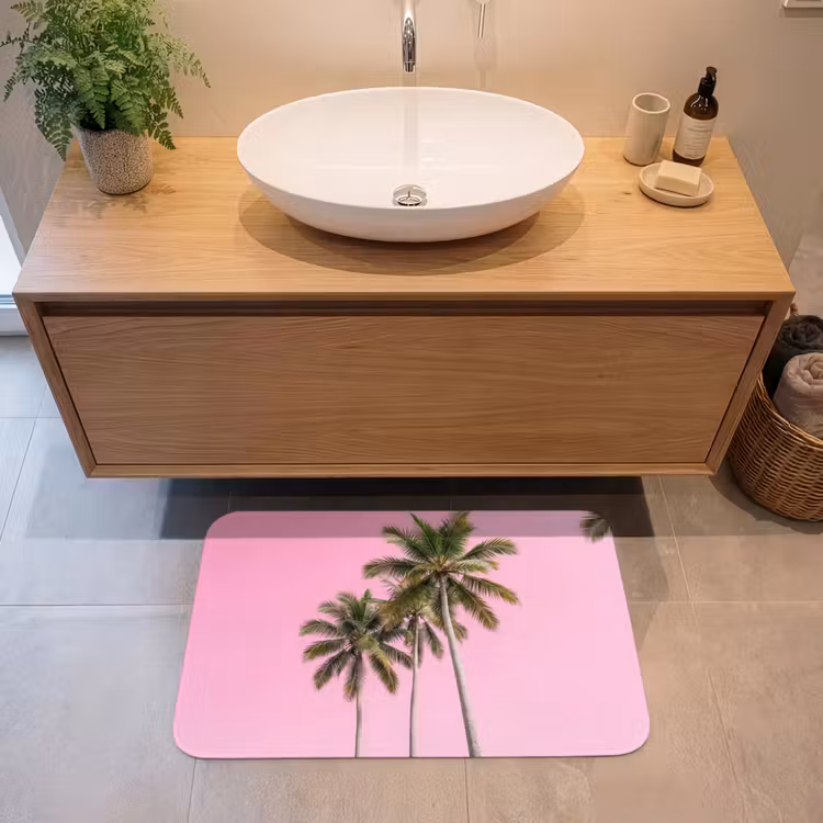 Palmboom - Tropisch - Pink Badmat middel -sfeer1