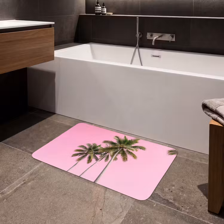 Palmboom - Tropisch - Pink Badmat middel -sfeer3