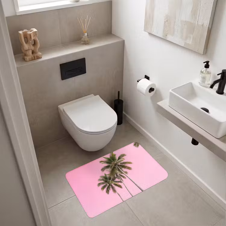 Palmboom - Tropisch - Pink Badmat middel -sfeer4