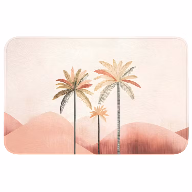 Palmbomen - Heuvels - Minimalistisch - Zachtroze Badmat middel -3d