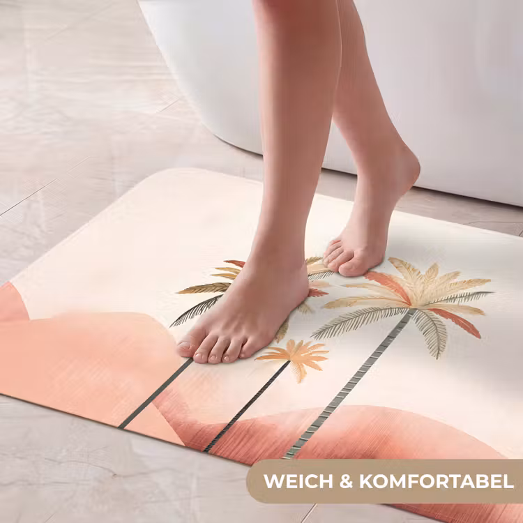 Palmbomen - Heuvels - Minimalistisch - Zachtroze Badmat middel -USP_ZachtDE