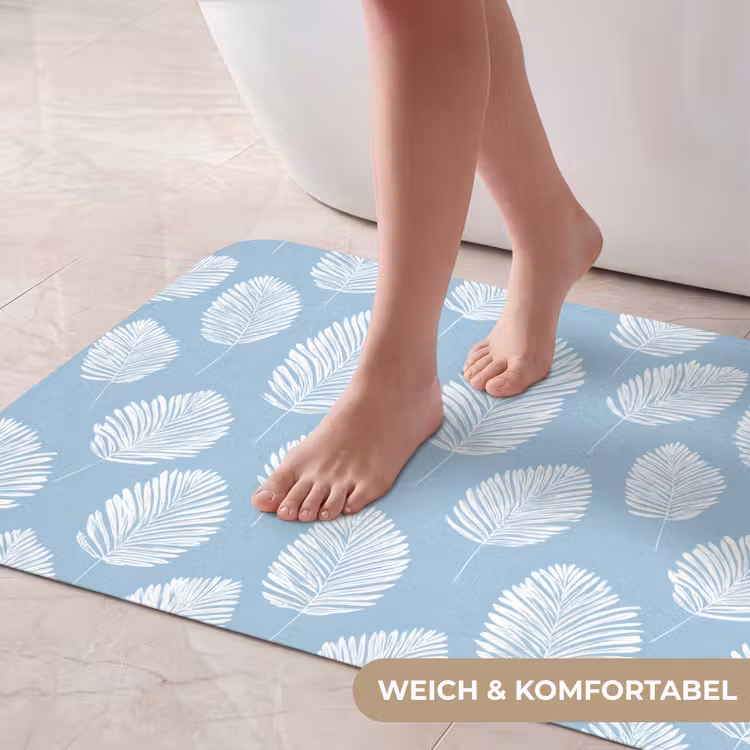 Palmbladeren - Naadloos - Patroon - Pastelblauw Badmat middel 997 -USP_ZachtDE