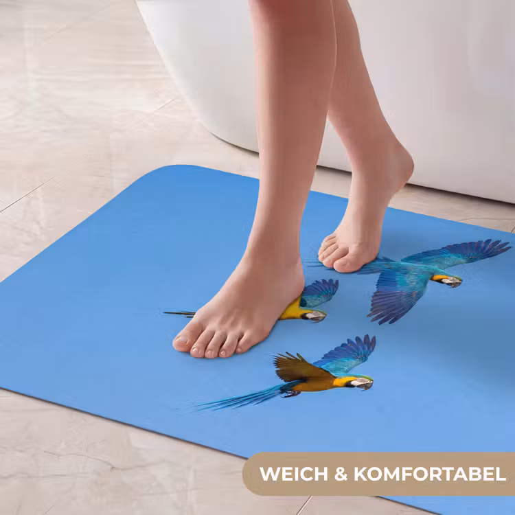 Papagaai - Vliegen - Blauw - Geel Badmat middel -USP_ZachtDE