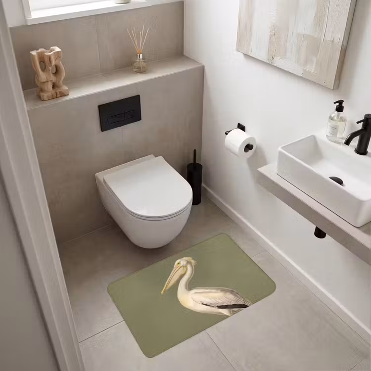 Pelikaan - Wit - Vogel - Klassiek - Natuur Badmat middel -sfeer4