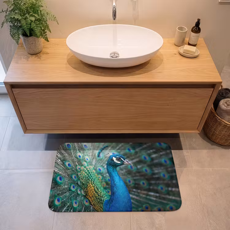 Pauw - Veren - Blauw Badmat middel -sfeer1