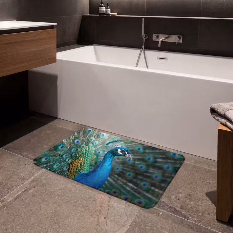 Pauw - Veren - Blauw Badmat middel -sfeer3