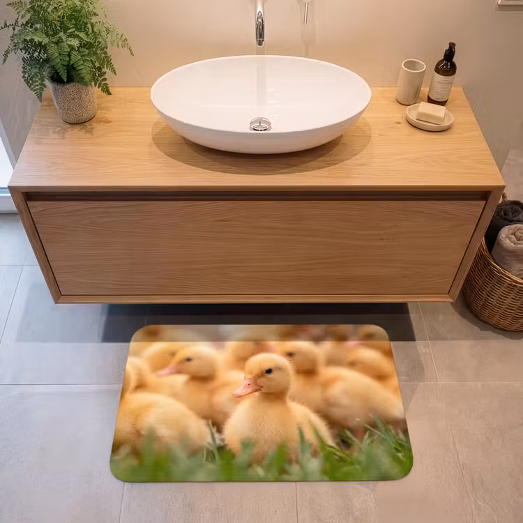 Pijltje - Eend - Natuur - Geel Badmat middel -sfeer1